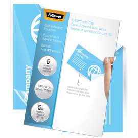 Fellowes Self-Adhesive Pouches, Business Card, 5mil, 5 pack, Laminating Pouch/Sheet Size: 3.88" Width x 5 mil Thickness, Type G, Glossy