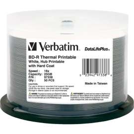 Verbatim BD-R 25GB 16X DataLifePlus White Thermal Printable, Hub Printable, 50pk Spindle, 50pk Spindle