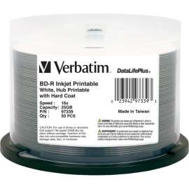 Verbatim BD-R 25GB 16X DataLifePlus White Inkjet Printable, Hub Printable - 50pk Spindle - 50pk Spindle