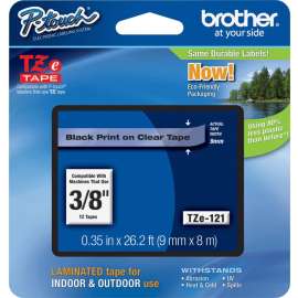 Brother P-touch TZe Laminated Tape Cartridges, 3/8", Rectangle, Clear, 1 Each