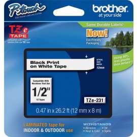 Brother P-touch TZe Laminated Tape Cartridges, 15/32", Rectangle, White, 1 Each