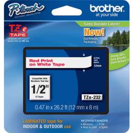 Brother P-touch TZe Laminated Tape Cartridges, 1/2", Rectangle, White, 1 Each