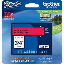 Brother P-Touch TZe Flat Surface Laminated Tape, 45/64", Rectangle, Red, 1 Each