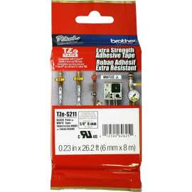 Brother P-touch Industrial TZe Tape Cartridges, 1/4" Width, White, Polyethylene, 1 Each
