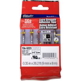 Brother P-touch Industrial TZe Tape Cartridges, 3/8" Width, White, Polyethylene, 1 Each
