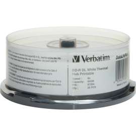 Verbatim BD-R DL 50GB 8X, White Label, DataLife+, White Thermal Hub Printable, Hard Coat, 25PK Spindle, 25pk Spindle