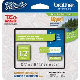 Brother P-Touch TZe Laminated Tape, 15/32" x 16 13/32 ft Length, Rectangle, Direct Thermal, Thermal Transfer, Lime Green