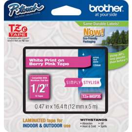 Brother P-Touch TZe Laminated Tape, 15/32" x 16 13/32 ft Length, Direct Thermal, Thermal Transfer, Berry Pink, 1 Each