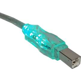 QVS USB 2.0 480Mbps Type A Male to B Male Translucent Cable with LEDs, 10 ft USB Data Transfer Cable for Printer, Scanner, Storage Drive, First End: 1 x USB Type A, Male, Second End: 1 x USB Type B