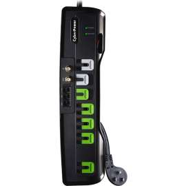 CyberPower CSHT706TCG Advanced Power Strips 7, Outlet Surge with 2250 J, Clamping Voltage 800V, 6 ft, NEMA 5-15P, Right Angle, 45 Offset, 15 Amp, EMI/RFI Filtration, Black, RG6 Coaxial Protection, Lifetime Warranty