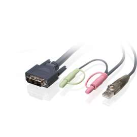 IOGEAR 6ft (1.8m) Single Link DVI-D USB KVM Cable - 6 ft DVI/Mini-phone/USB KVM Cable for KVM Switch - First End: 1 x USB Type A - Male, 2 x Mini-phone Audio - Male, 1 x DVI-D (Single-Link) Digital Video - Male - Second End: 1 x USB Type B - Male, 2