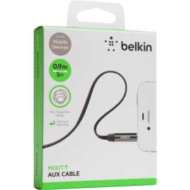Belkin Mini-phone Audio Cable, 3 ft Mini-phone Audio Cable for Audio Device, iPod, iPhone, Speaker, First End: Mini-phone Stereo Audio, Second End: Mini-phone Stereo Audio, Nickel Plated Contact