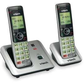 VTech CS6619-2 DECT 6.0 Cordless Phone, Black, Silver, Cordless, Corded, 1 x Phone Line