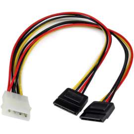 StarTech.com 12in LP4 to 2x SATA Power Y Cable Adapter, Power two SATA drives from a single LP4 power supply connector., sata power splitter, molex to 2x sata, 12in sata power y cable