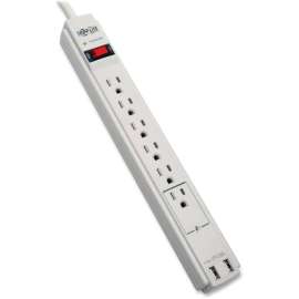 Tripp Lite Surge Protector 6 Outlet w/2x USB Charging Ports, 6 ft cord Gray, 6 x NEMA 5-15R, 2 x USB, 1875 VA, 990 J, 125 V AC Input