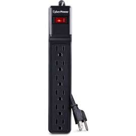 CyberPower CSB604 Essential 6, Outlet Surge with 900 J, Clamping Voltage 800V, 4 ft, NEMA 5-15P, Straight, 15 Amp, EMI/RFI Filtration, Black, Lifetime Warranty