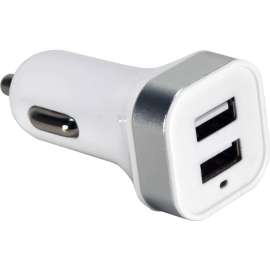 QVS 2-Port 3.4Amp USB Smart Car Charger for Smartphones and Tablets, 1 Pack, 12 V DC, 24 V DC Input, 5 V DC/3.40 A Output, White