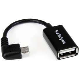 StarTech.com 5in Right Angle Micro USB to USB OTG Host Adapter M/F, Connect your USB On-The-Go capable tablet computer or Smartphone to USB 2.0 devices (thumb drives, USB mouse or keyboard, etc.), Micro USB OTG Adapter, Right Angle Micro USB Host OTG Cabl