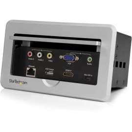 StarTech.com Star Tech.com Conference Table Connectivity Box, HDMI / VGA / Mini DisplayPort to HDMI Output with Fast Charge USB Port, Install an HDMI, VGA, mDP & Composite Audio/Video access panel into the surface of a table, and output to an HDMI display