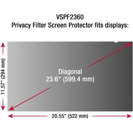 ViewSonic Privacy Filter Screen Protector Black, For 23.6" Widescreen Monitor, Scratch Resistant, Anti-glare