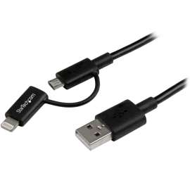 StarTech.com 1m (3 ft) Black Apple 8-pin Lightning Connector or Micro USB to USB Combo Cable for iPhone / iPod / iPad, Charge or sync your Micro USB, iPhone, iPod or iPad device using a single cable, Charge your Android or Apple mobile device, 1m (3 ft) B