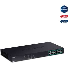 TRENDnet 16-Port Gigabit PoE+ Switch, 16 x Gigabit PoE+ Ports, 246W PoE Power Budget, 32 Gbps Switching Capacity, Desktop Switch, Ethernet Network Switch, Metal, Lifetime Protection, Black, TPE-TG160g, 16-port GREENnet Gigabit PoE+ Switch (250W)