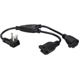 QVS 2-Pack 12 Inches 90degree Flat-Plug OutletSaver AC Power Splitter Adaptor - For UPS, Power Strip - Black - 1 ft Cord Length - 2