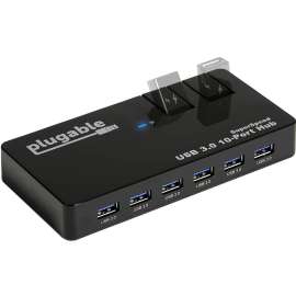 Plugable USB Hub, 10 Port, USB 3.0 5Gbps with 48W Power Adapter and Two Flip-Up Ports, USB 3.0 5Gbps with 48W Power Adapter and Two Flip-Up Ports
