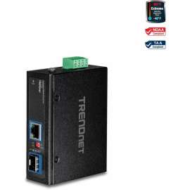 TRENDnet Hardened Industrial 100/1000 Base-T To SFP Media Converter, DIN-Rail And Wall Mount Hardware Included, Multi Or Single Mode Fiber, Power Supply Sold Separately, Black, TI-F11SFP - Hardened Industrial 100/1000Base-T to SFP Media Converter