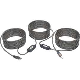 Tripp Lite 50ft USB 2.0 Hi-Speed Active Repeater Cable USB-A to USB-B M/M - USB for Scanner, Card Reader, Printer - 60 MB/s - 50 ft - 1 x Type A Male USB - 1 x Type B Male USB - Nickel Plated, Gold Plated - Shielding - Silver"