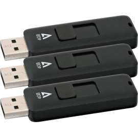 V7 4GB USB 2.0 Flash Drive 3 Pack Combo, With Retractable USB connector, 4 GB, USB 2.0, Black