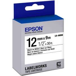 Epson LabelWorks Standard LK Tape Cartridge ~1/2" Black on White - 1/2" - Thermal Transfer - White - 1 Roll