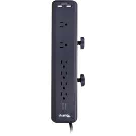Plugable 6 AC Outlet Surge Protector with Clamp Mount for Workbench or Desk, Built-In 10.5W 2-Port USB Power for Android, Apple iOS, and Windows Mobile Devices