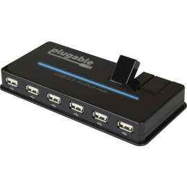 Plugable USB Hub, 10 Port, USB 2.0 with 20W Power Adapter and Two Flip-Up Ports, USB 2.0 Type A, External, 10 USB Port(s)