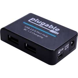 Plugable USB 2.0 4-Port High Speed Hub with 12.5W Power Adapter, with 12.5W Power Adapter
