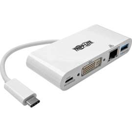 Tripp Lite, Pro Av Tripp Lite USB-C Multiport Adapter, DVI, USB-A Port, Gbe and PD Charging, White, for Notebook/Tablet PC/Desktop PC, USB Type C, 2 x USB Ports
