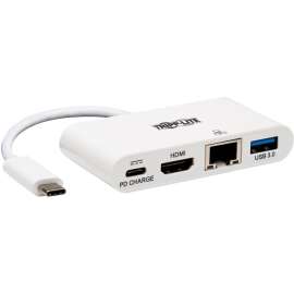 Tripp Lite, Pro Av Tripp Lite USB-C Multiport Adapter, 4K HDMI, USB-A Port, GbE, 60W PD Charging, HDCP, White, Docking Station for Notebook/Tablet PC/Desktop PC, 2 x USB Ports