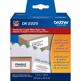 Brother DK2225, Black on White Continuous Length Paper Labels, Permanent Adhesive, 1.50" Width x 100 ft Length, Direct Thermal