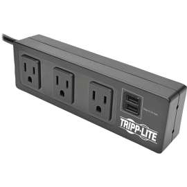 Tripp Lite 3-Outlet Surge Protector Power Strip Clamp w/ 2-Port USB Charging, 3 x NEMA 5-15R, 2 x USB, 510 J, 120 V AC Input, 120 V AC, 5 V DC Output