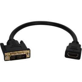 QVS 1ft DVI Male to HDMI Female 4K UltraHD Conversion Adaptor Cable, 1 ft DVI-D/HDMI Video Cable for Switch, Monitor, DVD Player, Set-top Box, HDTV, Computer, Video Device, Projector, First End: 1 x HDMI Type A Digital Audio/Video, Female, Second End: 1 x