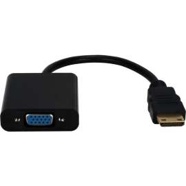 QVS Mini-HDMI to VGA Video Converter, 6" Mini-HDMI/VGA Video Cable for Projector, Monitor, Notebook, Tablet, PC, Video Device, First End: 1 x 15-pin HD-15, Female, Second End: 1 x Mini HDMI Digital Audio/Video