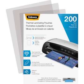 Fellowes Letter-Size Thermal Laminating Pouches, Sheet Size Supported: Letter 8.50" Width x 11" Length, Laminating Pouch/Sheet Size: 9" Width3 mil Thickness, Durable, Clear