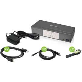 IOGEAR 2-Port DisplayPort KVMP Switch with USB 3.0 Hub (TAA Compliant), 2 Computer(s), 1 Local User(s), 3840 x 2160, 6 x USB