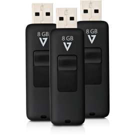 V7 8GB Flash Drive 3 Pack Combo, 8 GB, USB 2.0, 10 MB/s Read Speed, 3 MB/s Write Speed