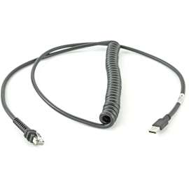 Zebra Technologies Zebra Cable, Shielded USB: Series A, 9ft. (2.8m), Coiled, BC1.2 (High Current), -30C, 9 ft USB Data Transfer Cable for Scanner, First End: USB Type A, Shielding