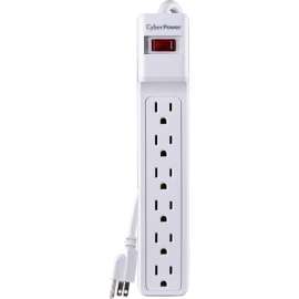 CyberPower CSB606W Essential 6, Outlet Surge with 900 J, Clamping Voltage 500V, 6 ft, NEMA 5-15P, Straight, 15 Amp, EMI/RFI Filtration, White, RG6 Coaxial Protection, Lifetime Warranty