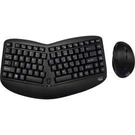 Adesso Tru-Form Wireless Ergo Mini Keyboard & Mouse, USB Membrane Wireless RF Keyboard, 87 Key, English (US), Black