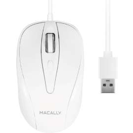 Macally 3 Button Optical USB Wired Mouse for Mac and PC, Optical, Cable, White, 1 Pack