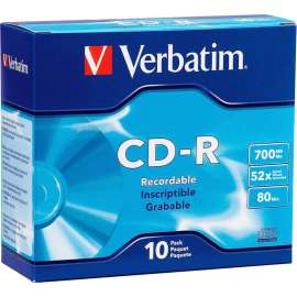 Verbatim CD-R 700MB 52X with Branded Surface, 10pk Slim Case, 52X, 700MB, 10pk Slim Case