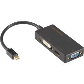 SIIG Mini DisplayPort to 4K HDMI/DVI/VGA 3-in-1 Adapter, 5.91" DVI-D/HDMI/Mini DisplayPort/VGA A/V Cable for Projector, Monitor, Notebook, First End: 1 x 20-pin Mini DisplayPort Digital Audio/Video, Male, Second End: 1 x 19-pin HDMI Digital Audio/Video